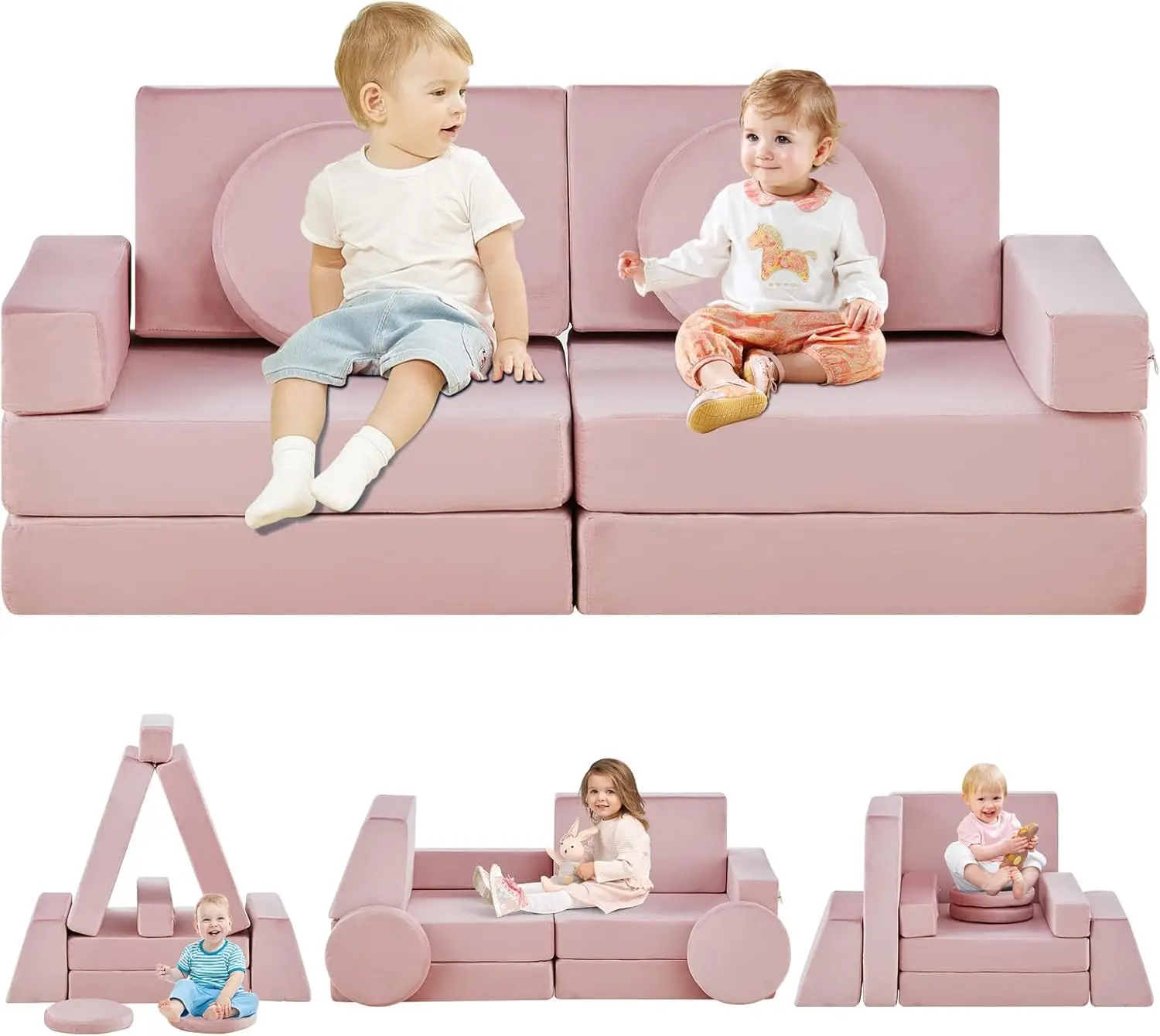 

10PCS Modular Kids Play Couch, Convertible Child Sectional Sofa, Imaginative Furniture Play Set for Creative Kids, Todd