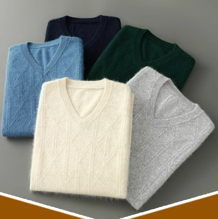 

100% pure mink shirt sleeveless knitted vest men's vest twisted V-neck loose large size vest