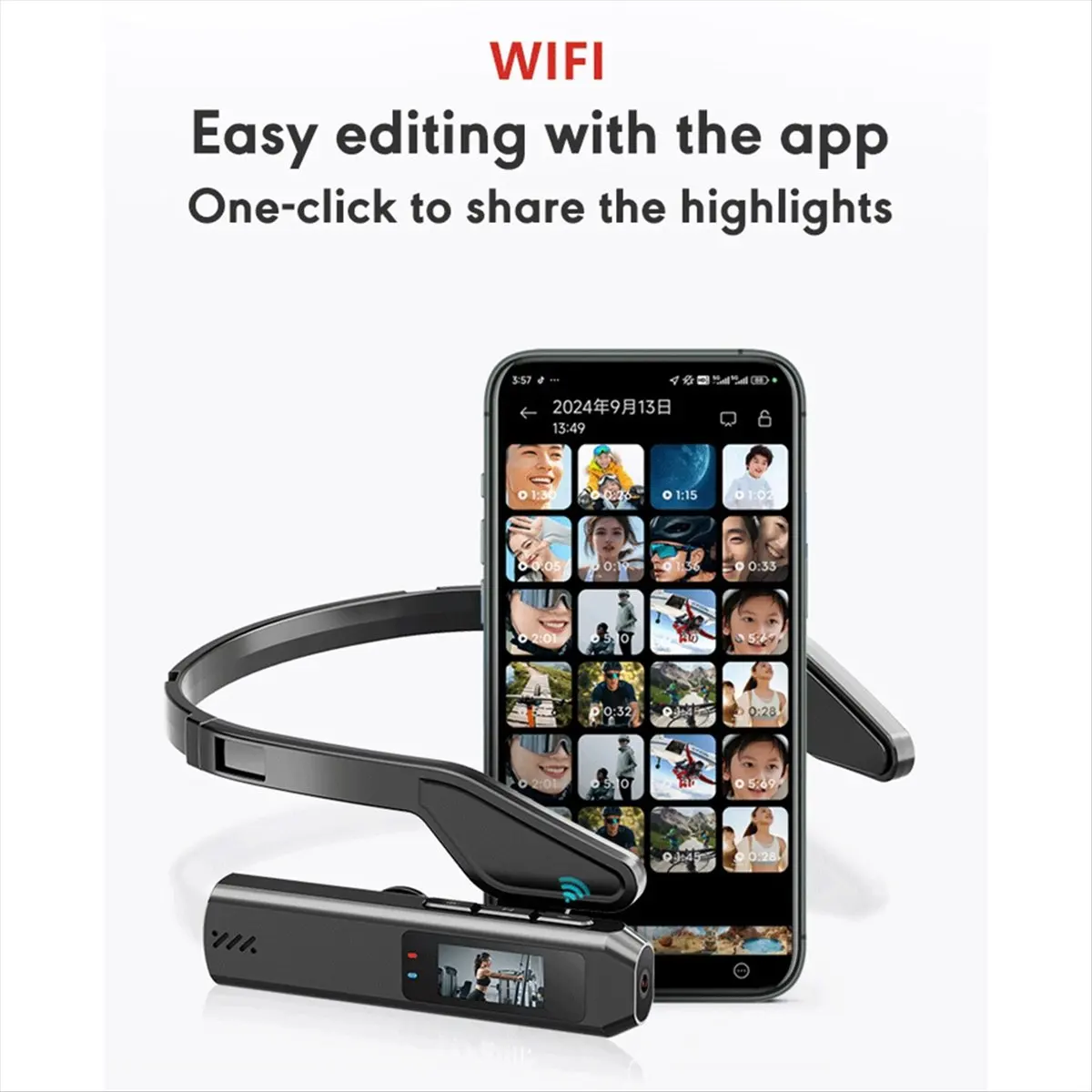 S111 2.7K Wi-Fi HD Body Camera Head Wearable Vlogging Digital Camcorder 12 MP 2.7k 60FPS Photopraphes Filming White