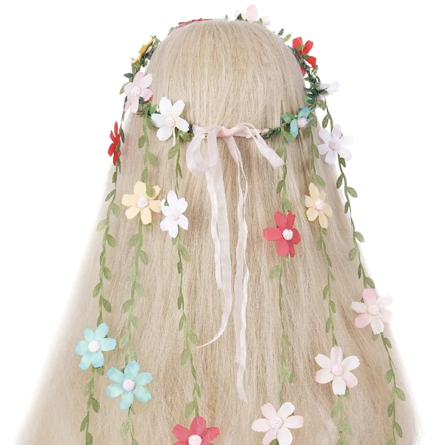 Colorful Fairy Flower Headpiece Bohemian Hippie Daisy Floral Headband for Women Girls Bridal Wedding Boho Renaissance Party Cos
