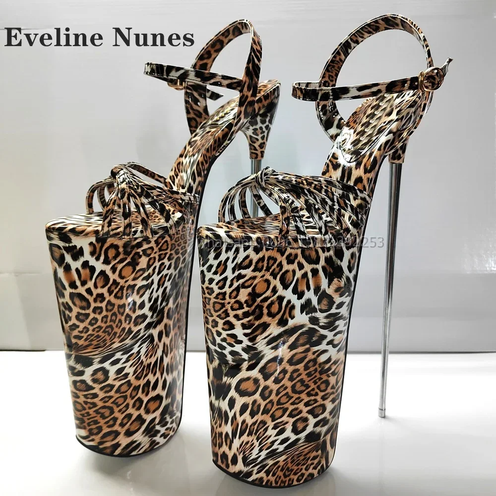 Leopard Platform Metal Heel Sandals Open Toe Side Air Shallow Sexy Runway Show Shoes Buckle Strap Large Size Spicy Girl Shoes