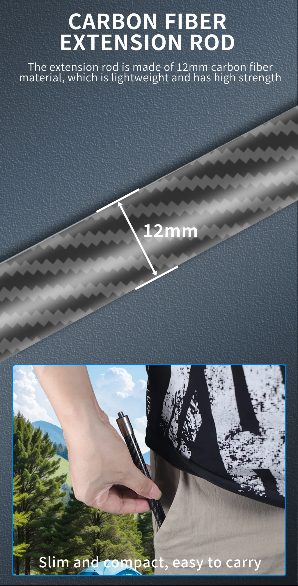 Carbon Fiber Extension Pole 1/4 Schraube Selfie Stick 12mm Erweiterte Stange für Gopro für DJI OSMO360 für Insta360 Kamera FOV Halterung – Detail 3