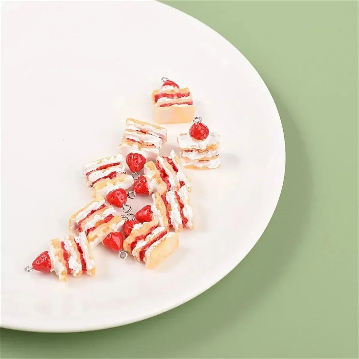 10 Pieces Mini Simulated Strawberry Cake Resin Pendants Cute Fruit Cake Charms For Handmade Earring Keychain Making - view 5