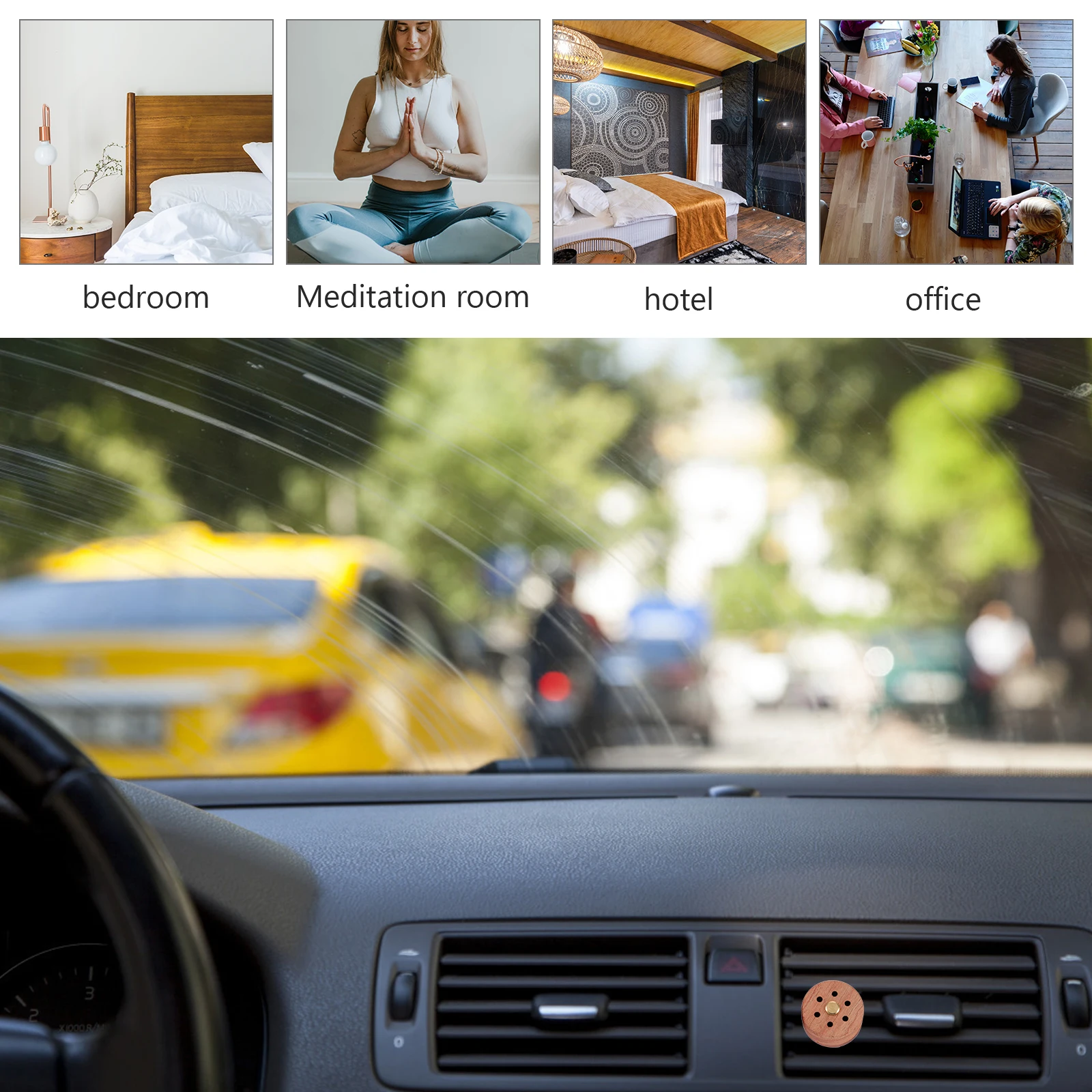 

1pc Car Wooden Fragrance Diffuser Durable Essential Oil Diffuser In-Car Adornment For Bedroom Office Yoga Room