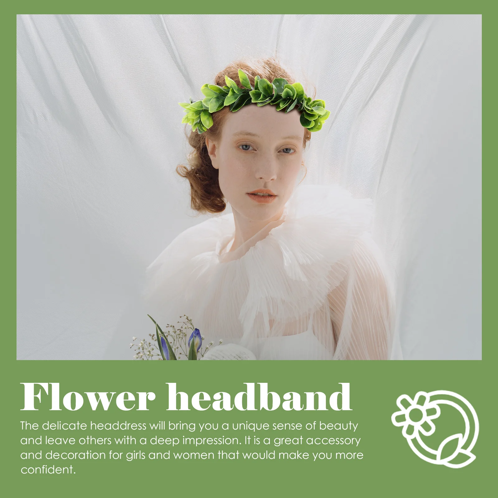 

Green Vine Faux Leaves Wreath Bride Wedding Party Hair Accessory Adjustable Bridal Garland Wedding Artificial Green Wreath