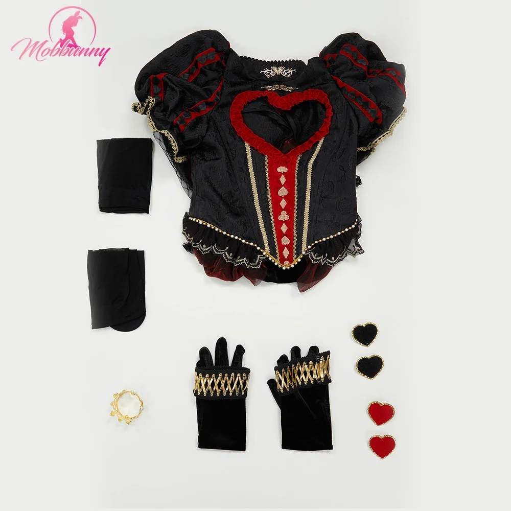 MOBBUNNY Queen Derivative Cosplay Costume Women Lingerie Bodysuit Gothic Vintage Style Heart Cutout Bodysuit with Gloves Crown