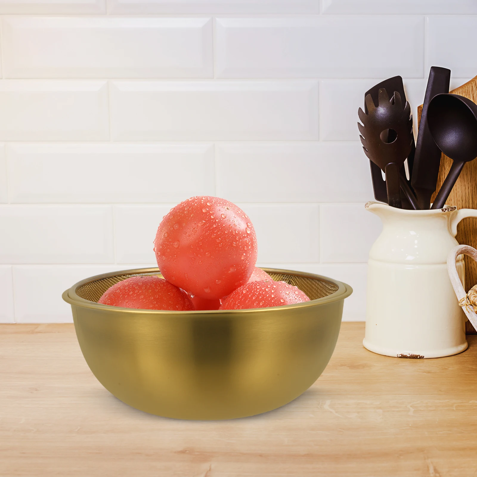 

1 Set Stainless Steel Colander With Bowl Fine Mesh Strainer For Rice Vegetable Fruit Washing Draining Basket Kitchen Gadget