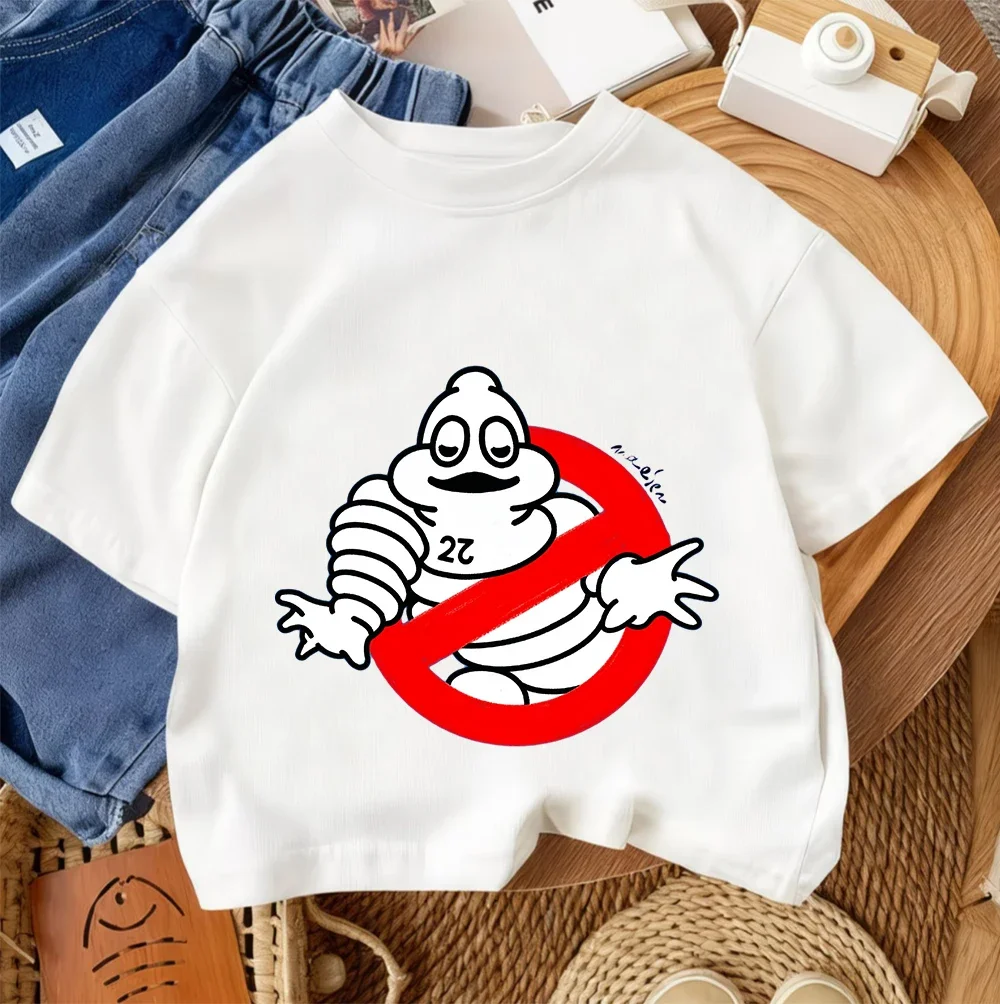 Camiseta de uso diario para niños, camiseta informal con cuello redondo de dibujos animados populares de Ghostbusters, verano 2026, 3-14 años