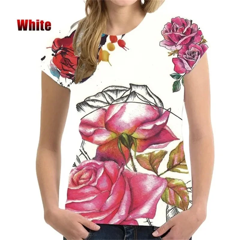 Roses Flower T Shirt Women 3D Floral Blossom Printed T-shirt