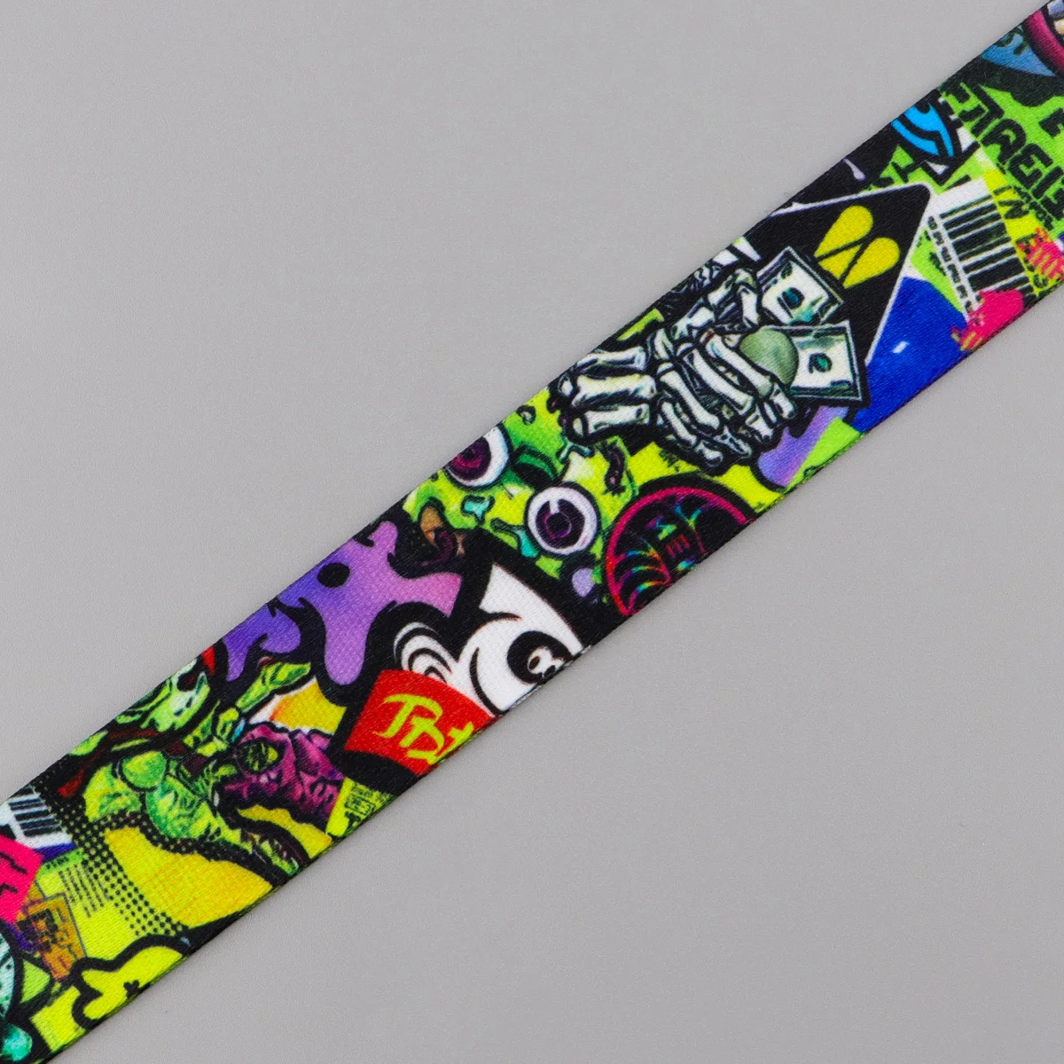 Goth Skeleton Lanyard Card Holder Colorful Graffiti Neck Strap for Key ID Card Bow Phone Straps Badge Holder Key Ring Gifts