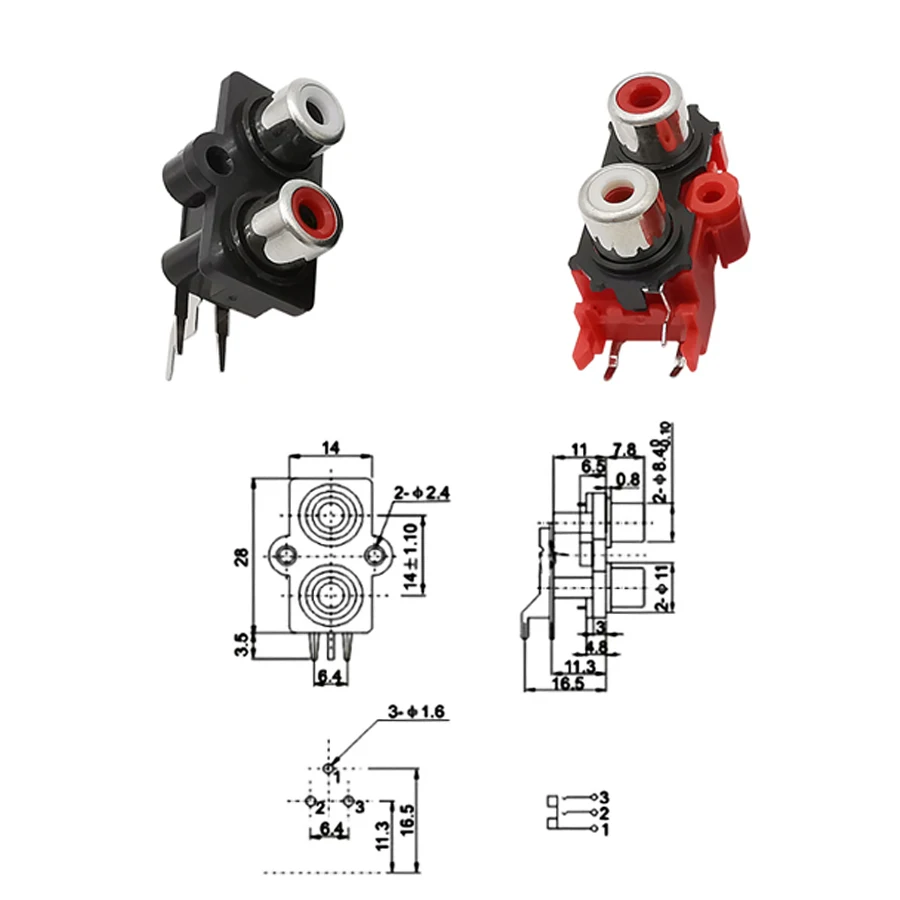 1/2/5Pcs 2Pin 4Pin 6Pin RCA Female Jack AV Stereo Audio Video Signal Input Plug Socket RCA Connector Red Black PCB Parts