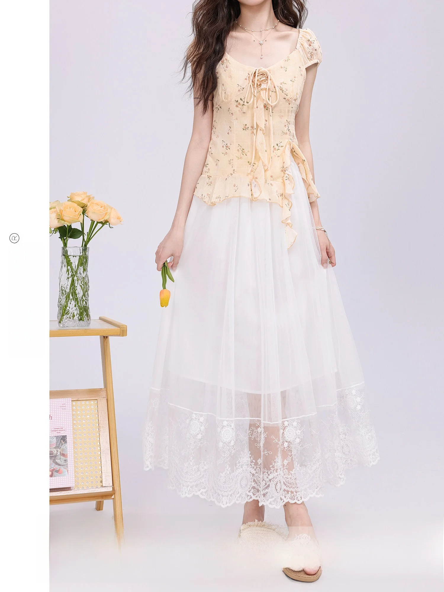 

Юбка Yuxiang Cloud Silk Dance, новинка, А-силуэт, с завышенной талией, из полиэфирного волокна, в корейском стиле, для повседневной носки, лето 2025