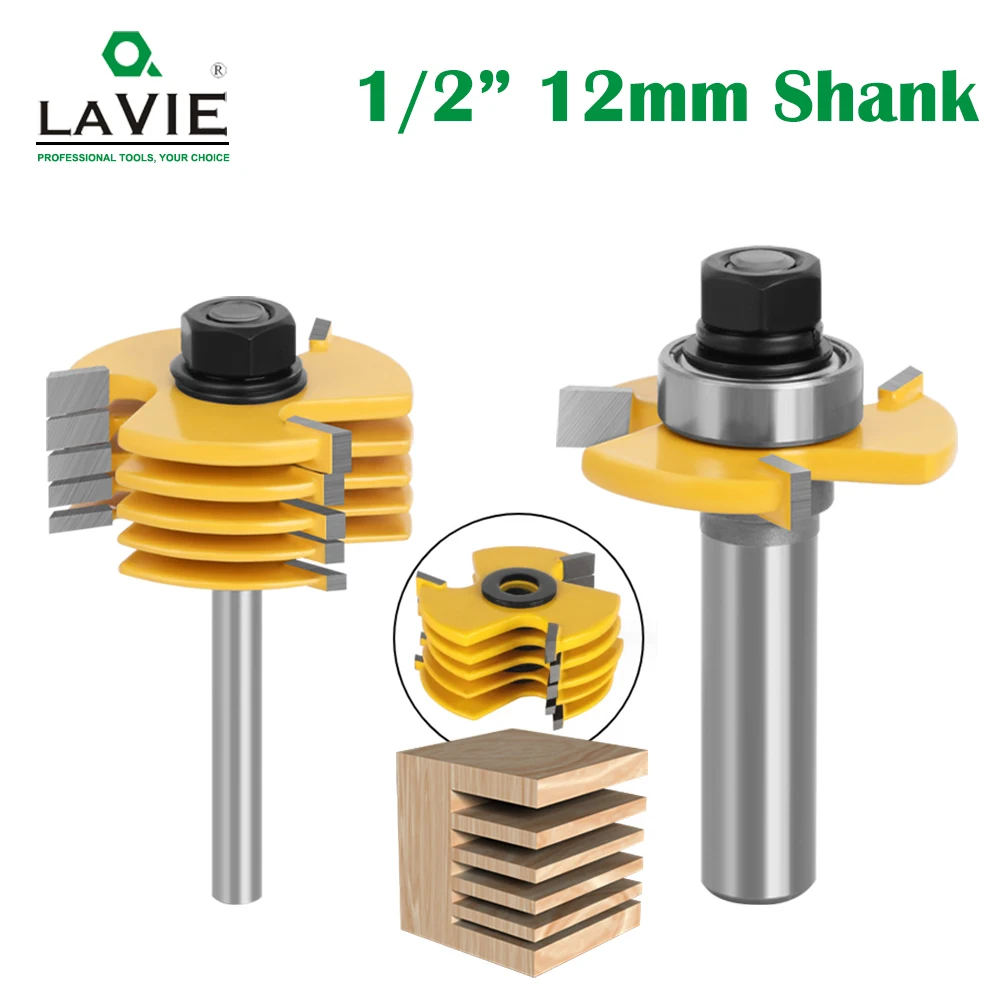 LAVIE 2pcs 12mm 1/2 Shank Slot Knife Cutters 3 Wing Router Bits Set 7pcs Blade Cemented Carbide Milling Cutter For Wood 03014