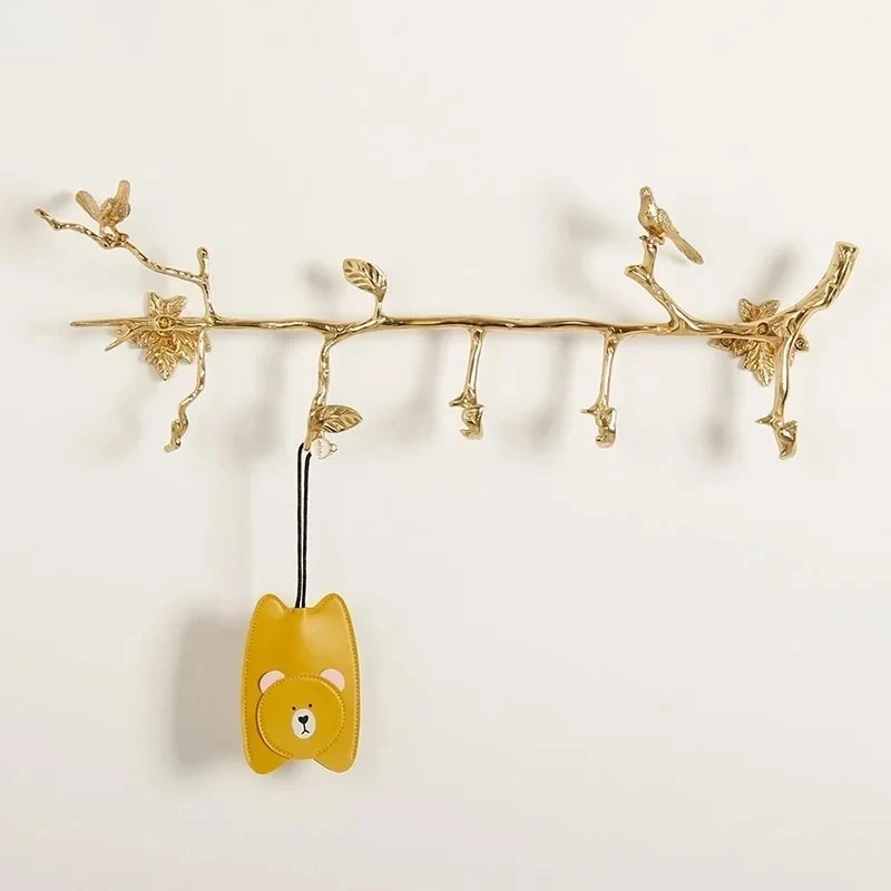 Brass Key Hook Bird Towel Rack Clothes Hat Hooks Hangers 5 Hooks Decorative Hook Towel Bar Hanger Wall-mounted Storage Rack