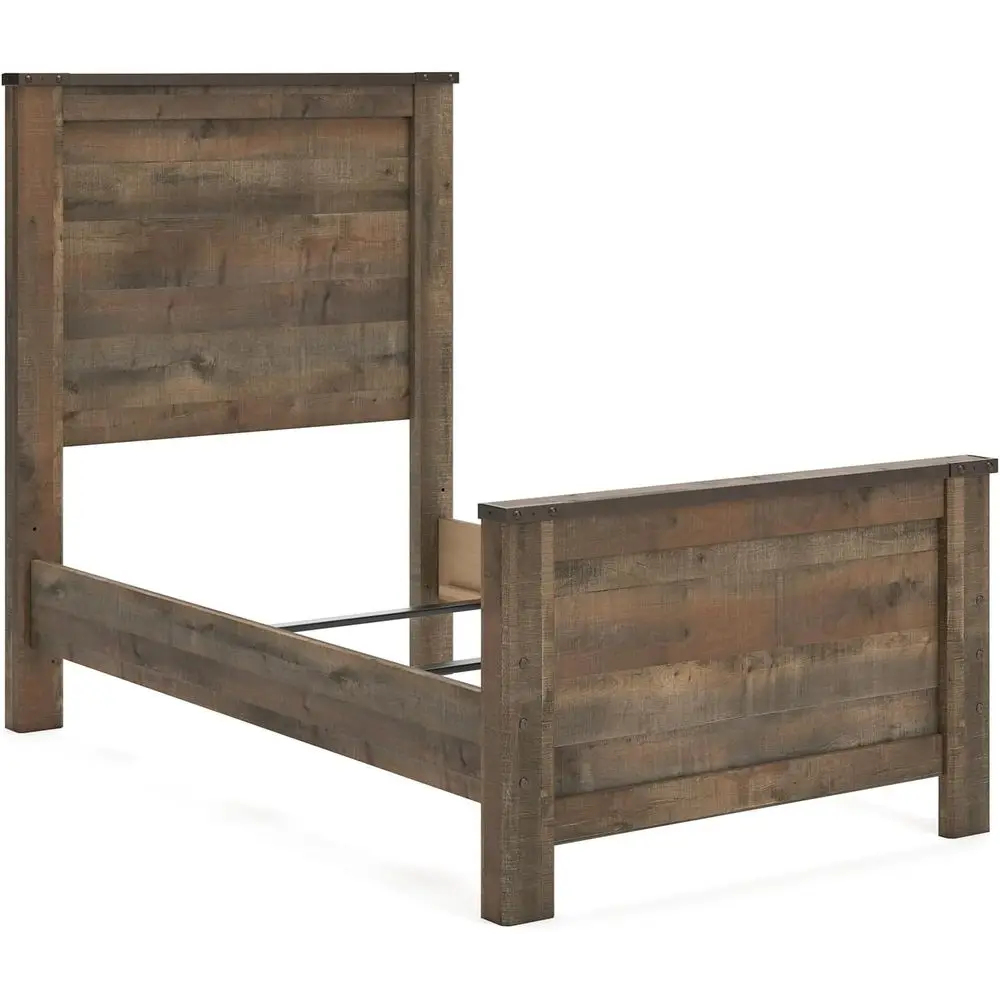 

Signature Design by Ashley Trinell Casual Twin Panel Bed with Metal Slats and Nails, oundation or Box Spring Needed, k Brown