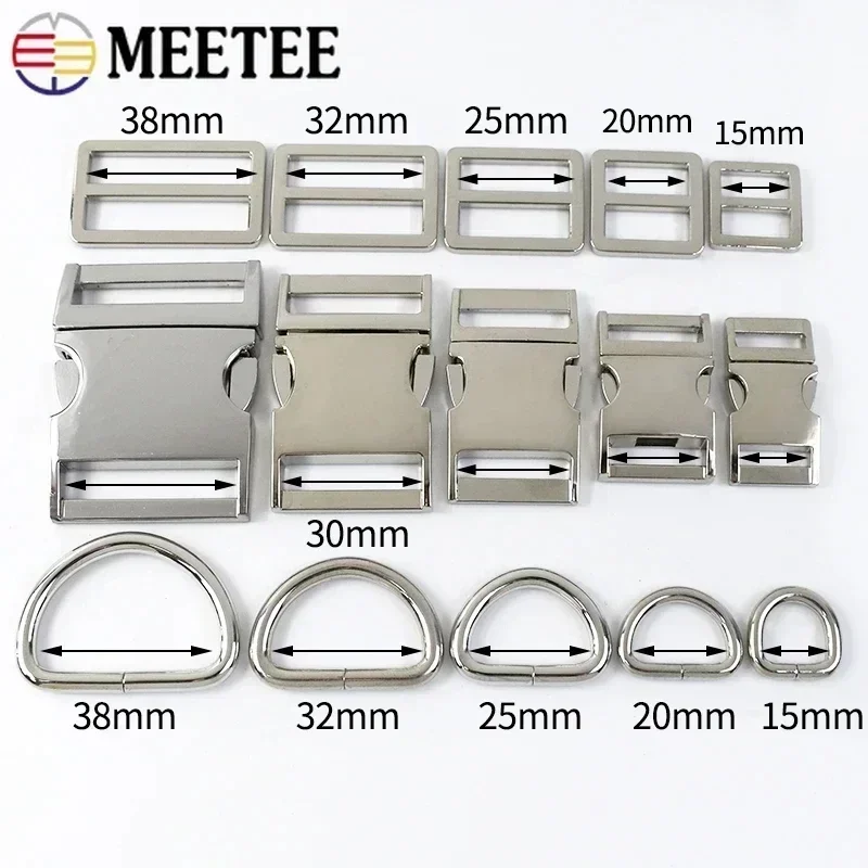 1Set 15-38mm Metal Backpack Strap Buckle Quick Side Release Buckles D Ring Tri Glide Slider Adjuster Clasp DIY Bag Accessories