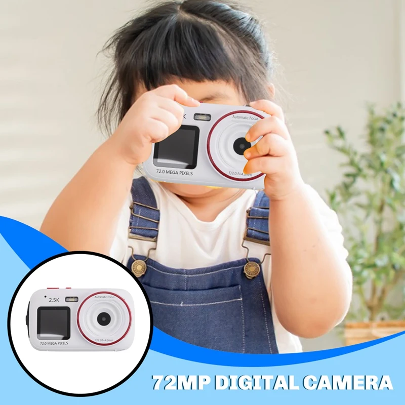 Câmera digital com zoom 16X, tela dupla, 72MP, HD, com função de reprodutor de MP3, câmera com foco automático para crianças