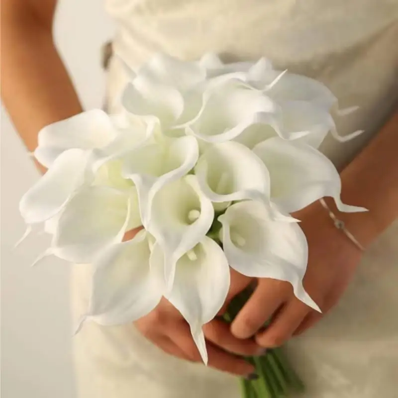 1pc Real Touch Calla Lily Artificial Flowers White Wedding Bouquet Bridal Shower Party Home Flower Decoration Fake Flower