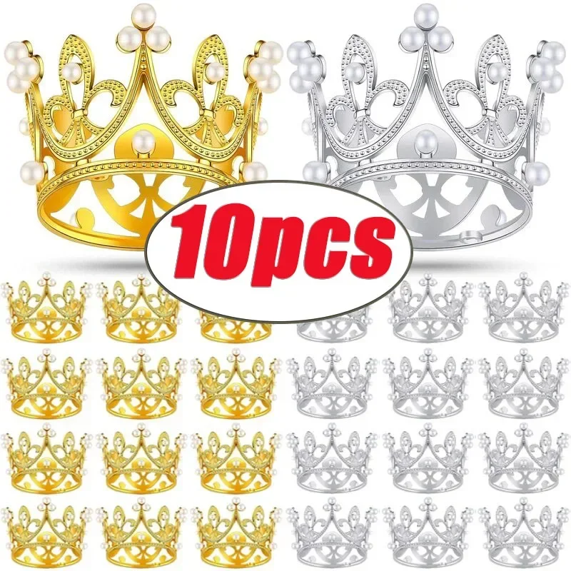 

20/1Pcs Mini Crown Cake Decoration Pearl Tiara Gold Silver Crowns Cake Topper for Children Hair Ornaments Wedding Birthday Party