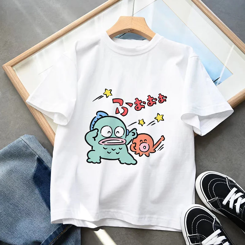 Children T-Shirts Hangyodon Tee Shirt Kid Cartoons Kawaii Green Fish Casual Clothes Anime Boy Girl Tops Short Sleeve