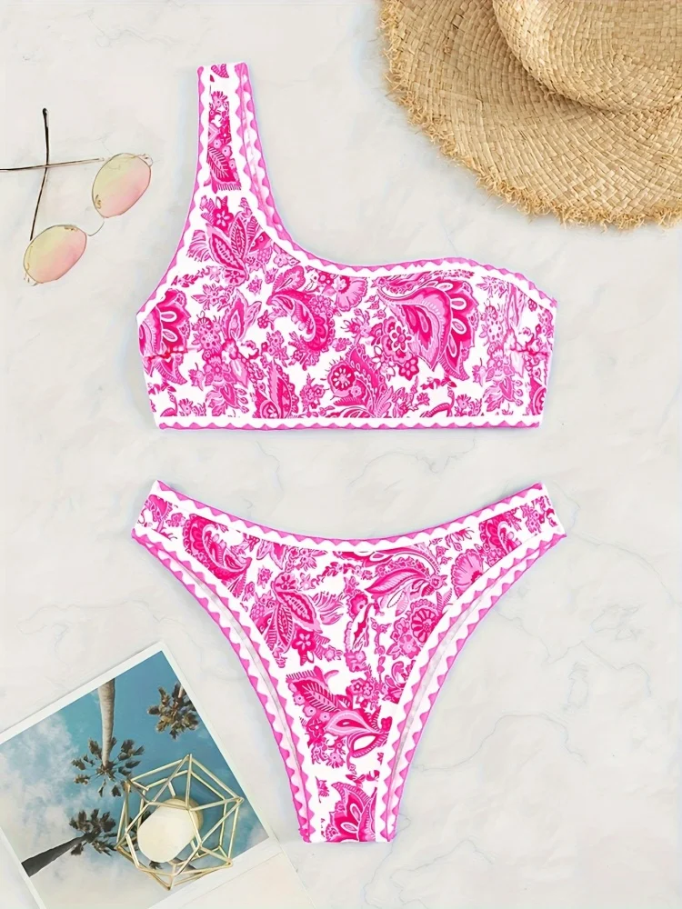 Bikini Women Swimsuit 2025 New Print One Shoulder Bikinis Set Sexy High Waist Swimwear Summer Two Piece Set Beach Bathing Suit