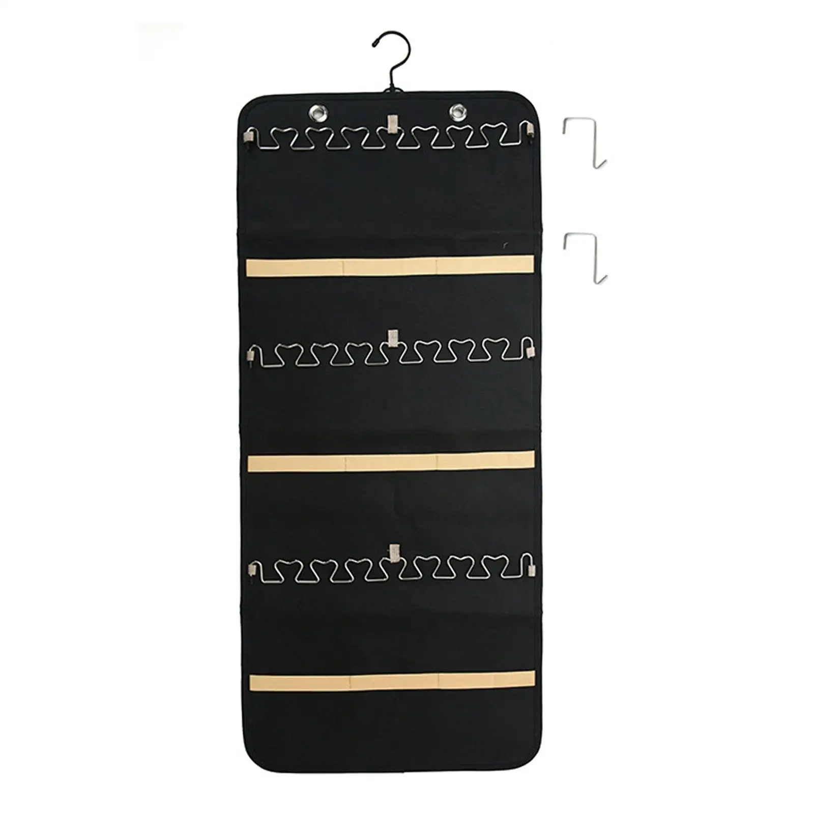 Jewelry Roll with Metal Hooks, Hanging Jewelry Organizer for Rings, Necklaces, Door Wall