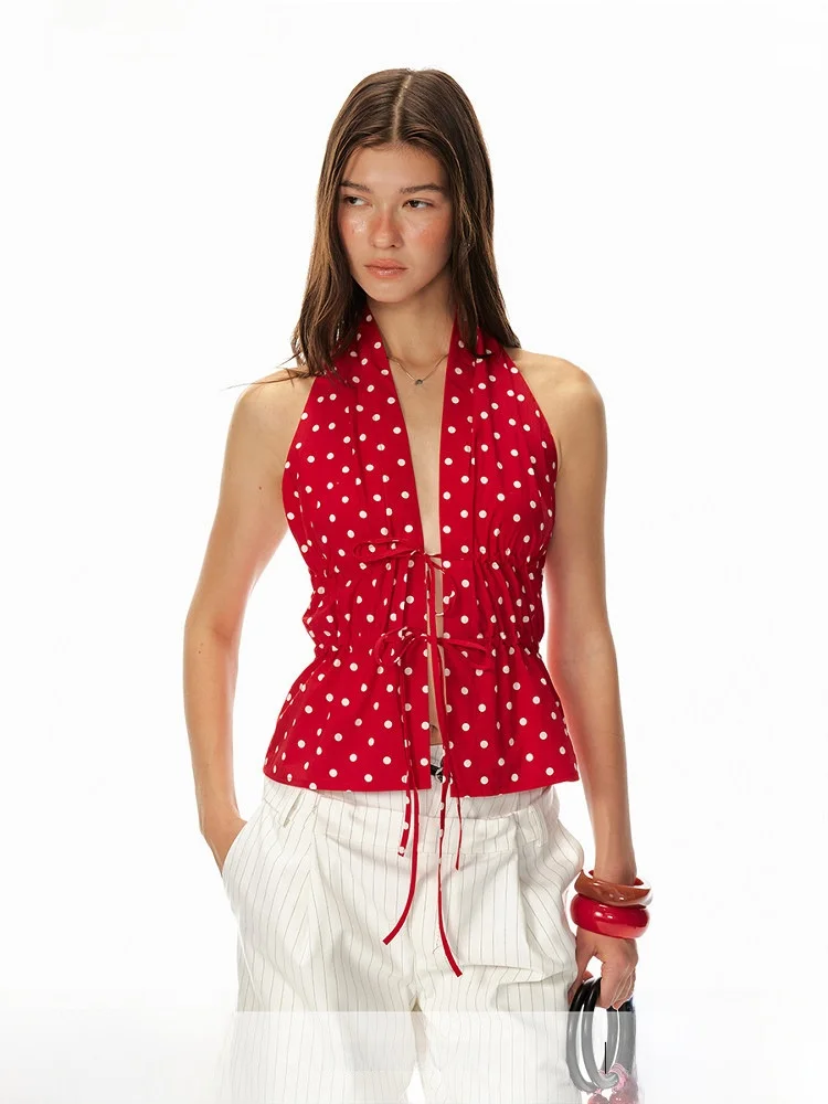 

Сексуальный укороченный топ в горошек с завязками, облегающий, из 100% хлопка, женская летняя повседневная одежда