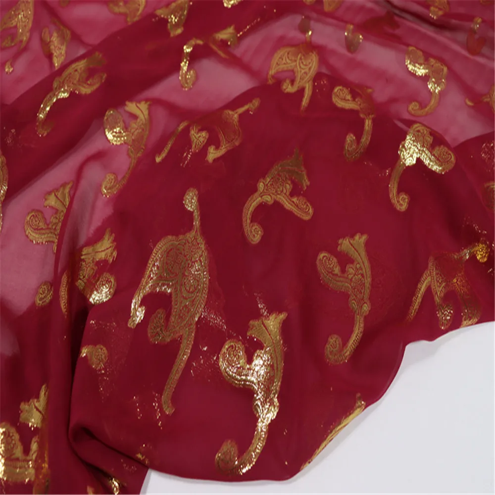 Luxury Mulberry Peace Silk Metallic Fabric Lurex Gold Paisley Shiny Soft for Women Formal Dress Apparel