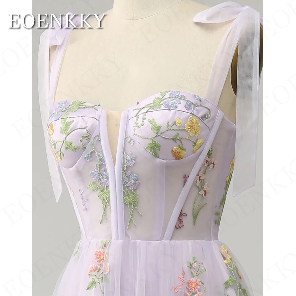 Lilac Floral Embroidery Prom Dress vestidos de noche Elegant Sweetheart Neck A Line Birthday Dresses Luxury Floor Length Women