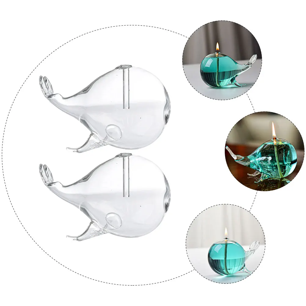 

2Pcs Whale Shape Oil Lamp Glass Desktop Clear Lamp Vintage Oil Light Romantic Home Office Party Wedding Decoration
