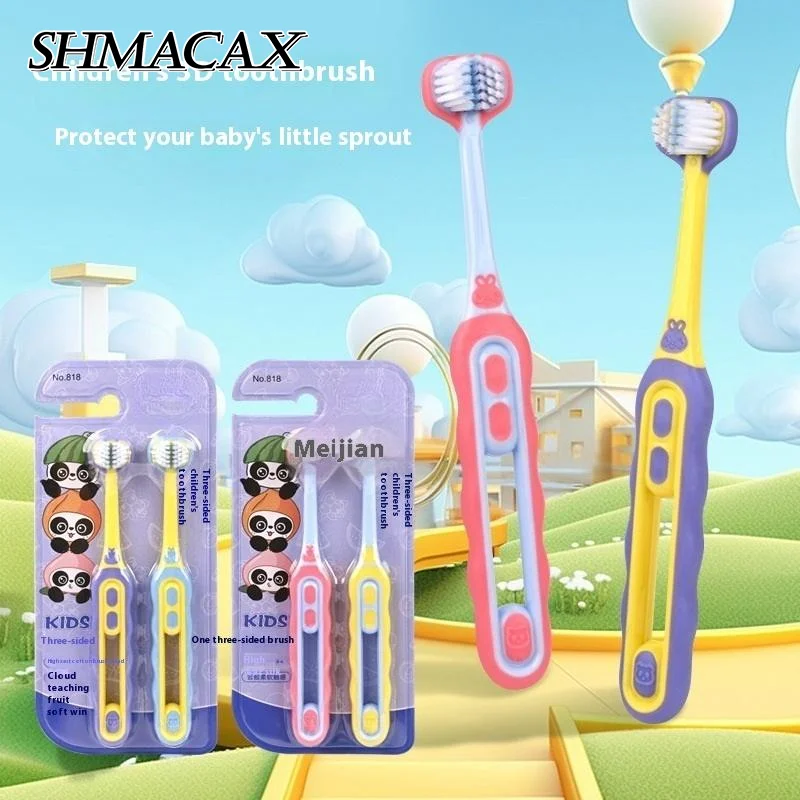 

2 Pcs Children'S Toothbrush Three-Sided Soft Bristle Teeth Whitening Brushes For Children Aged 3-12 Years Dental Oral Care