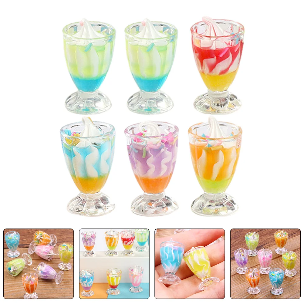 

6pcs Simulation Ice Cream Miniatures Resin Mini Dessert For House Diy Decorating Tiny House Accessories Micro Landscape Scene