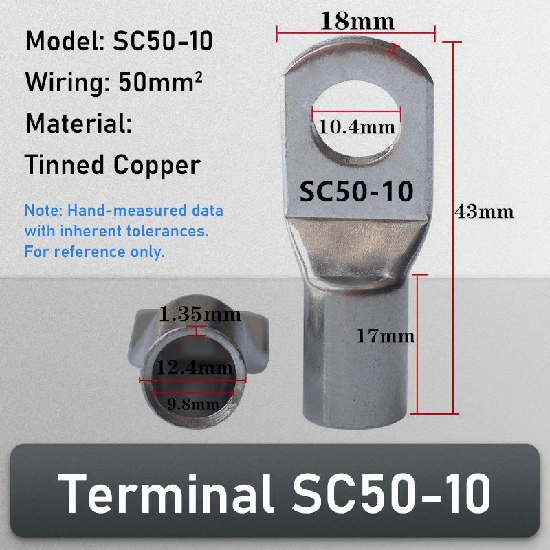 2/5/10/20/50 Stück 10–70 mm2 M6 M8 M10 SC Typ „Zinnter Kupferdraht Nasenklemme Crimp SC Lugs Ring Kabelverbinder Kit