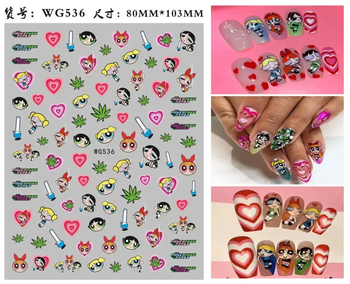 The Powerpuff Girls Fashion Nail Art Sticker Nail Parts3D Adhesive Sticker DIY Nail Decoration Decals Manicure Stickers Nails