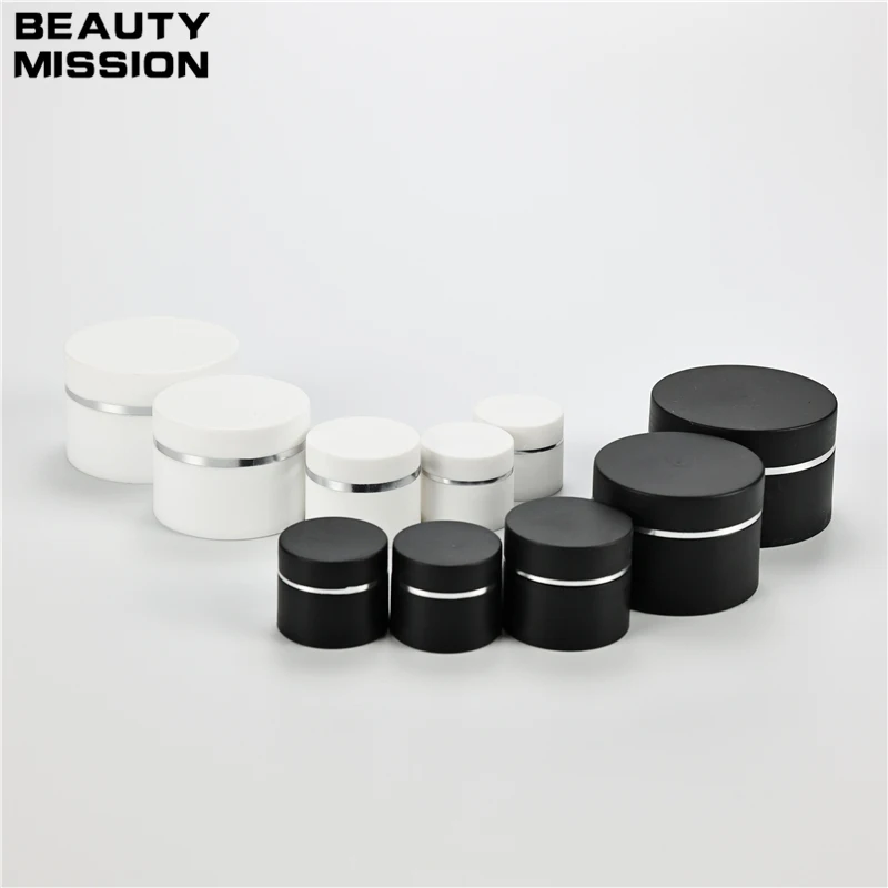 

3g-50g x 50 Travel Face Cream Lotion Cosmetic Container Matte White Matte Black Plastic Empty Makeup Jar Pot Refillable Bottles