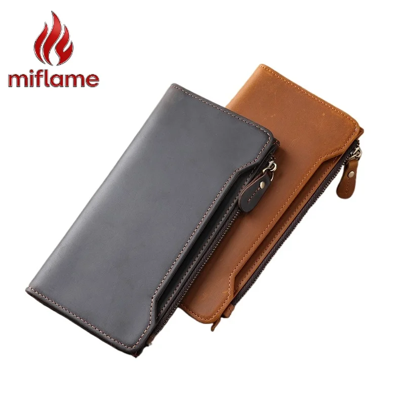 

Men's Long Wallet Genuine Top Grain Crazy Horse Leather Large Capacity Vintage Retro Business Travel Billfold Gift for Him