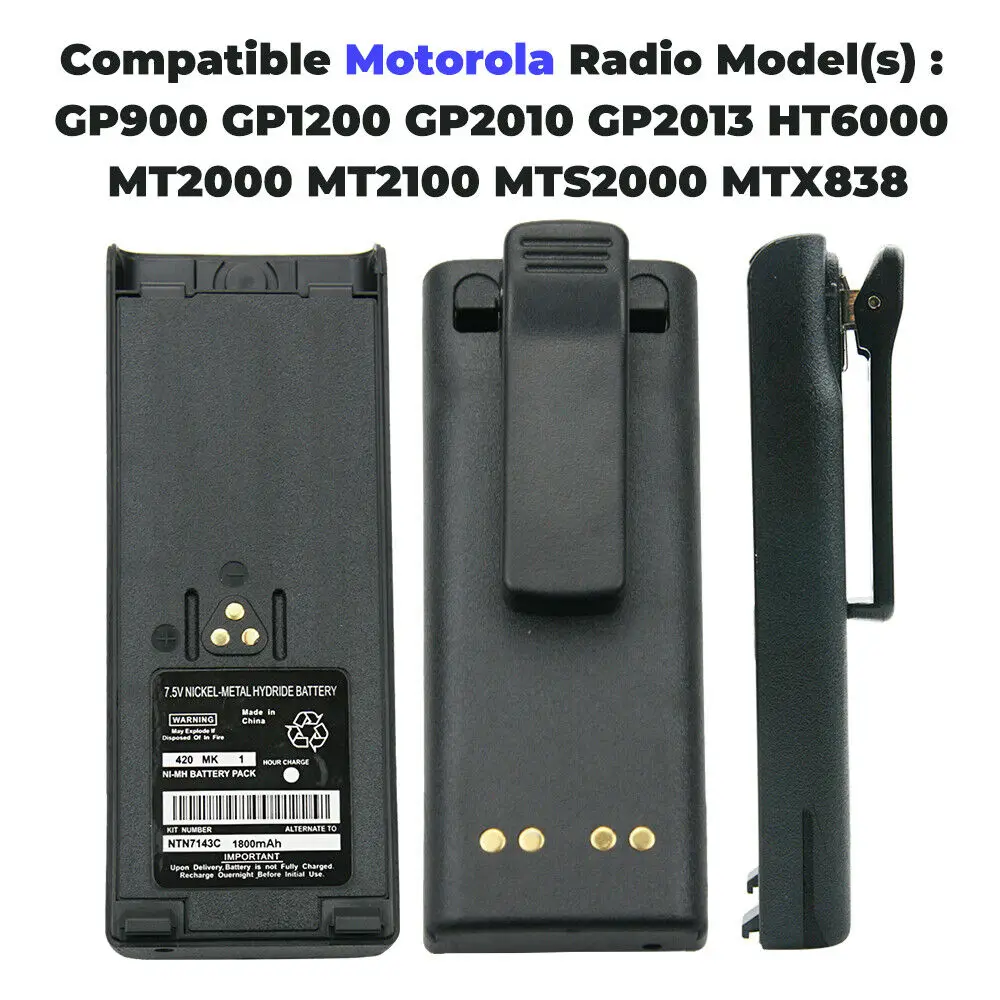 

2pcs NEW 7.5v 1800mAh NI-MH Battery Pack NTN7143C for Radio Walkie Talkie Motorola HT1000 MTS2000 MT2000 Two Way Radio