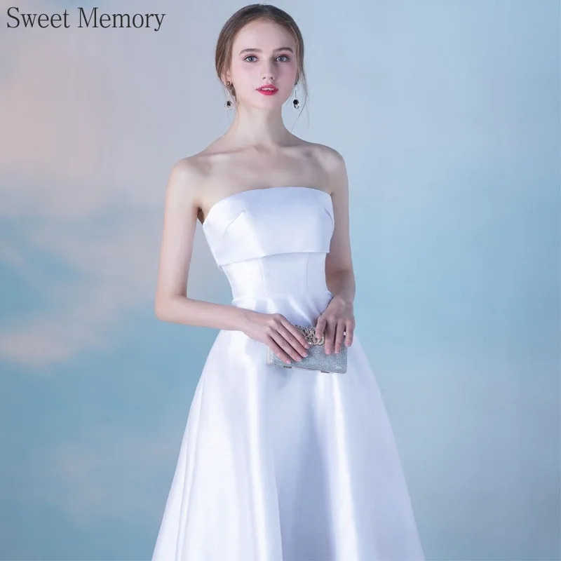 

D493 Customized Satin Strapless Wedding Dress Bride Sweet Memory Girls Sexy Simple Style Formal Evening Party Dress Bridesmaid
