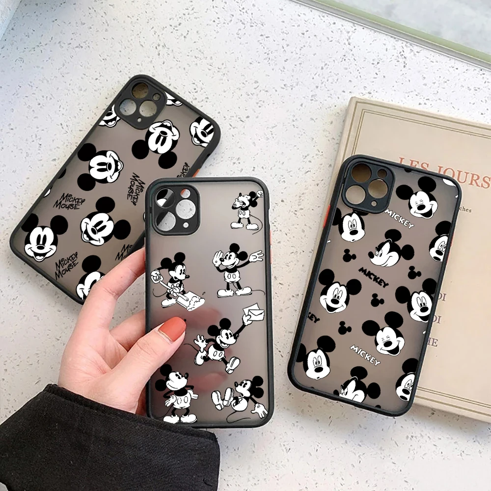 

Black White Minnie Mickey Matte Case For iPhone 17E 17 16 16E 15 14 13 12 11 Pro Max 17Air 7 8 Plus XR XS Shockproof Armor Cover