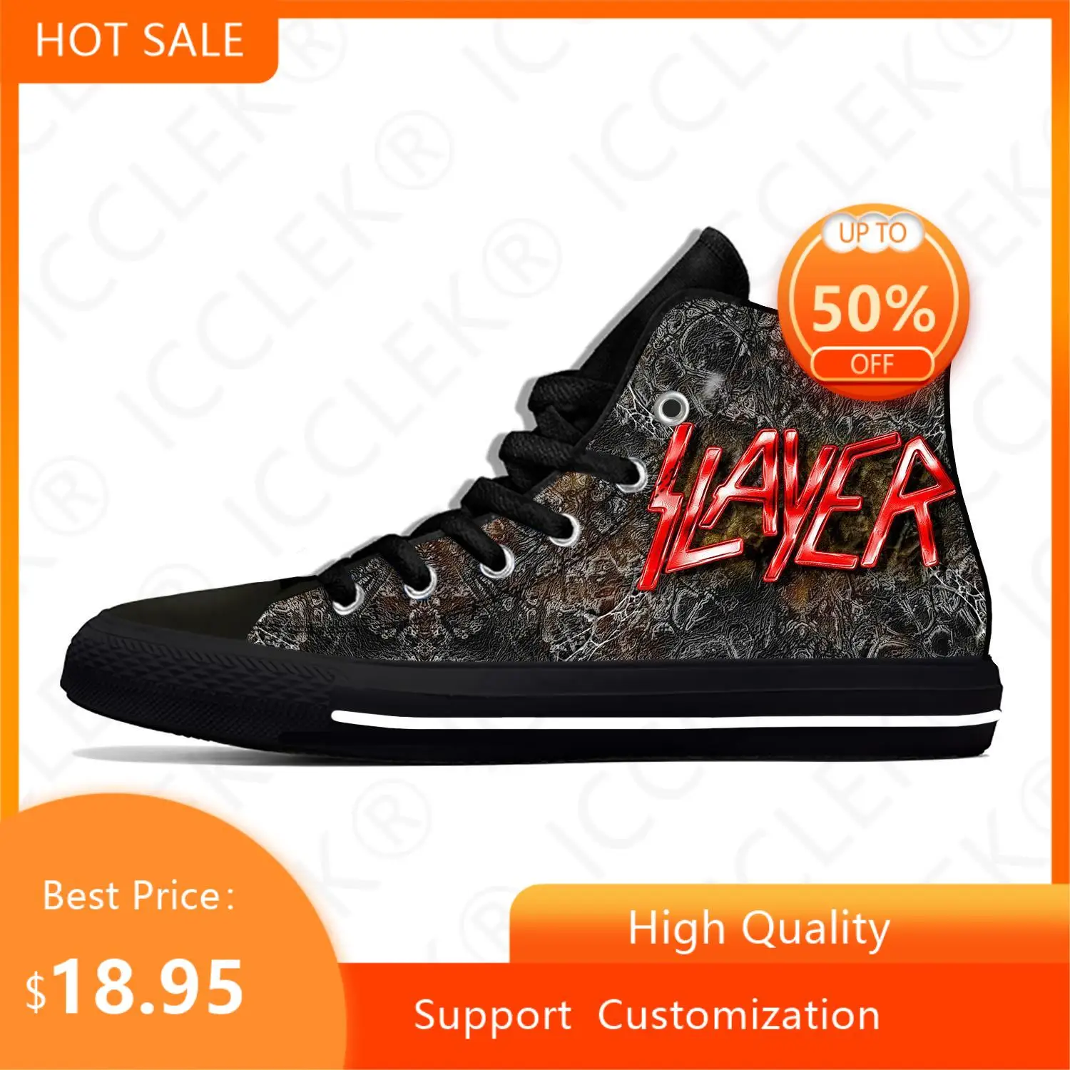 Slayer Heavy Metal Rock Band Horror Scary Fashion Casual Shoes High Top Breathable Men Women Sneakers Lightweight Board Shoes