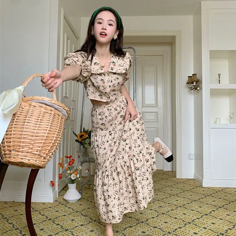 

Комплекты из 2 предметов, женские рубашки с пышными рукавами, длинные юбки с высокой талией, винтажные, во французском стиле, элегантные, стильные, летние, нежные