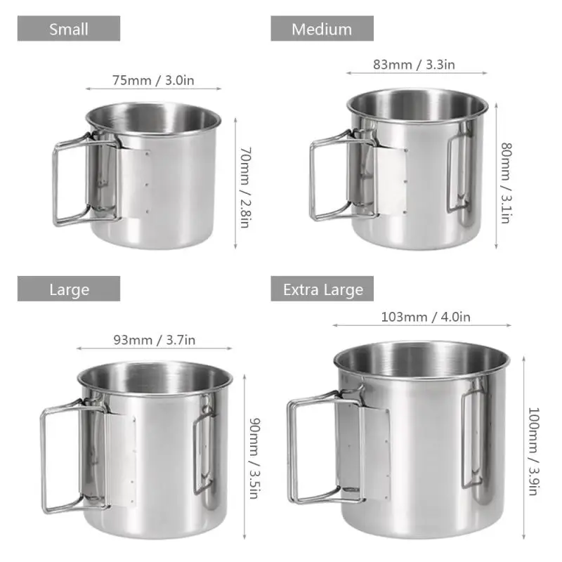 Camping Stainless Steel Cups Set Stackable Drinking Water Cups Mugs with Foldable Handles for Outdoor Tourism and Camping