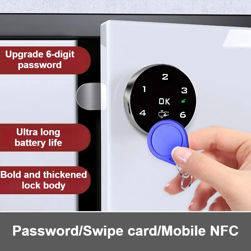 Zinc Alloy Touch Digital Password RFID IC Card Cabinet Drawer Lock Built-in Lithium Battery
