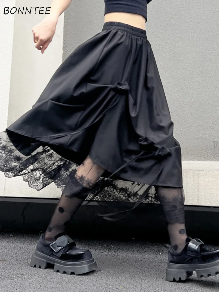 

Макси-юбки женские свободного кроя с кружевным дизайном, в девичьем стиле, с цветочным узором, в стиле бального платья, эстетичные, для студенток, повседневные, модные, длинные юбки (Faldas Largas)