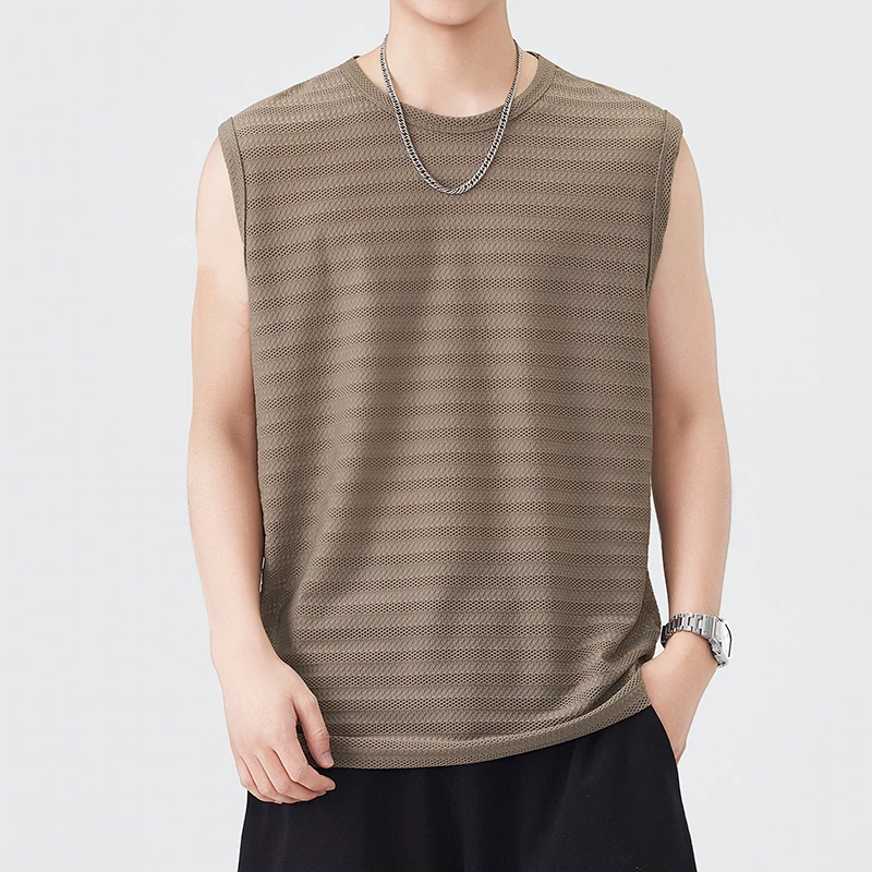 2026 Men's Sexy Ice Silk Mesh Tank Tops Gym Stringer Bodybuilding Sleeveless Fitness Male Muscle Quick Dry Singlets Vest T-Shirt