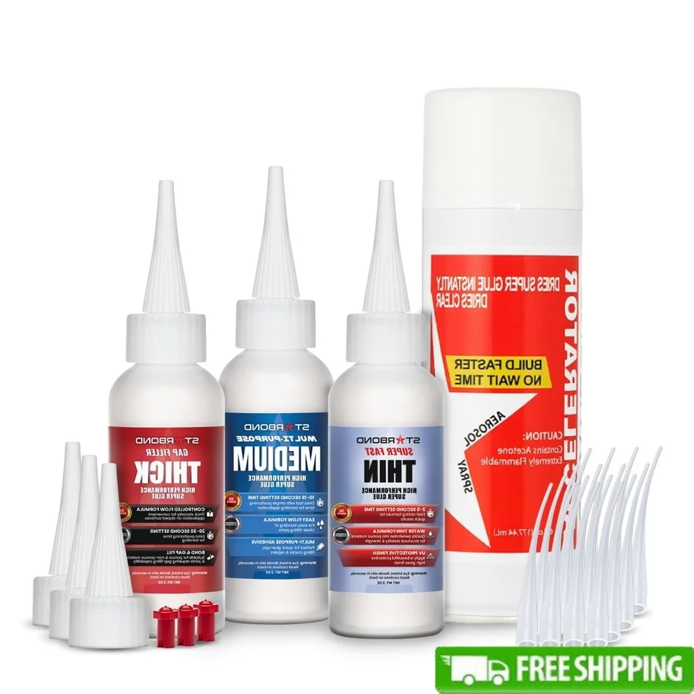 

2 oz Thin Medium Thick CA Adhesive 6 oz Activator Bundle Super Glue Quick Fix Woodworking 3D Printing Models Industrial Grade