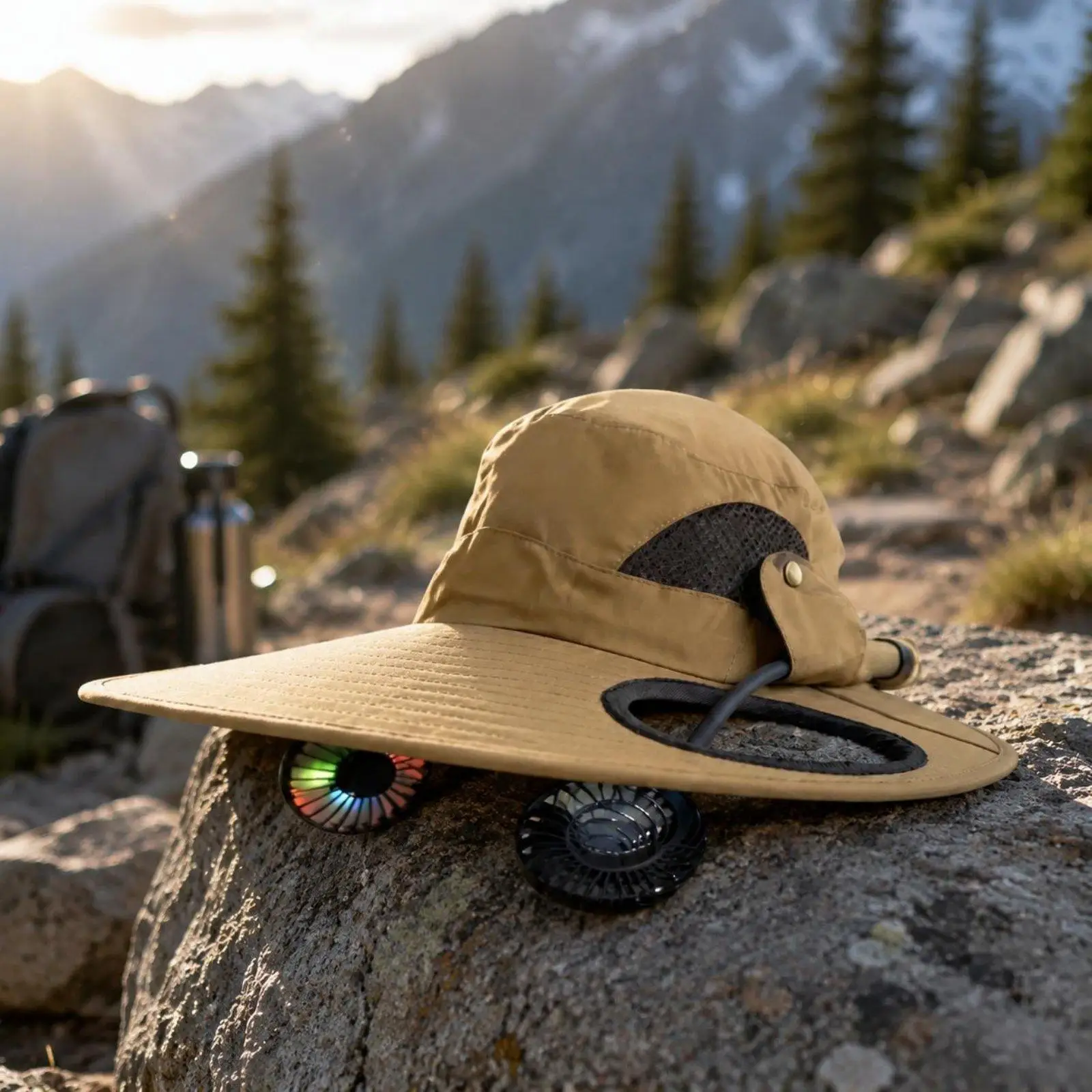 Wide Brim LED Adjustable Fan Hat Cooling Sun Shade Cap for Outdoor Camping Hiking and Travel