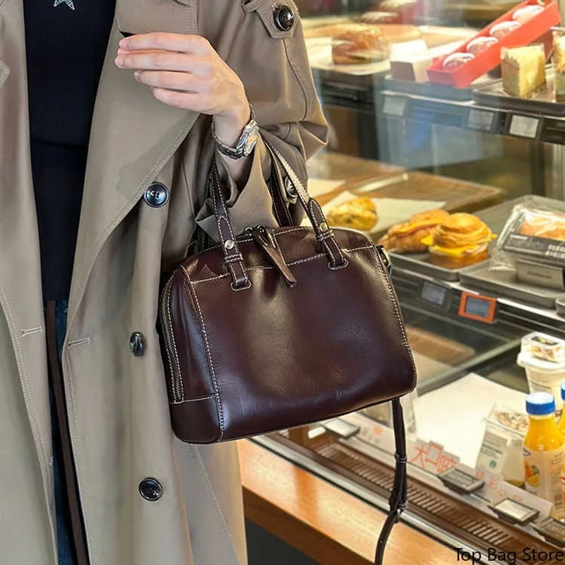 Vintage Elegant Everyday Soft Convertible Crossbody Bag for Women Top Grain Leather Vegetable Tanned Adjustable Strap Luxury