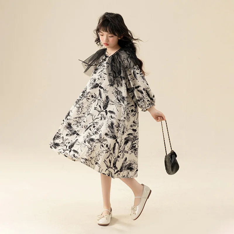 

Girls' Summer Dress New Style Sweet Chinese Princess Children's Bubble Sleeve Fashion Kids Outwear Skirt