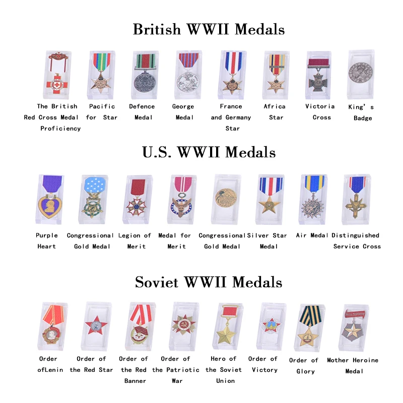 WW2 Military Medal Printing Building Blocks U.S. British Soviet Soldier Figures Weapon Warrior Helmet Clothing Bricks Toys Gifts